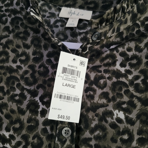 Style & Co Leopard Tunic Fall Blouse Top Size L - Picture 8 of 9